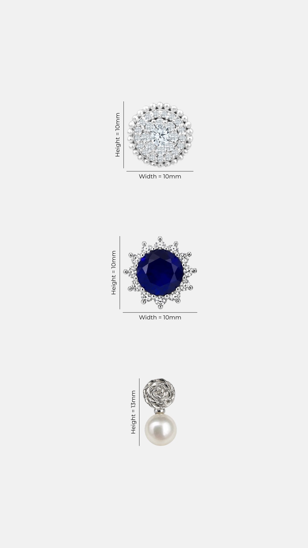 Silver Romance earring set — Luné, Zircon Silver Studs and Enchanted Rose in 925 sterling silver, second view — Nuqrah Pakistan