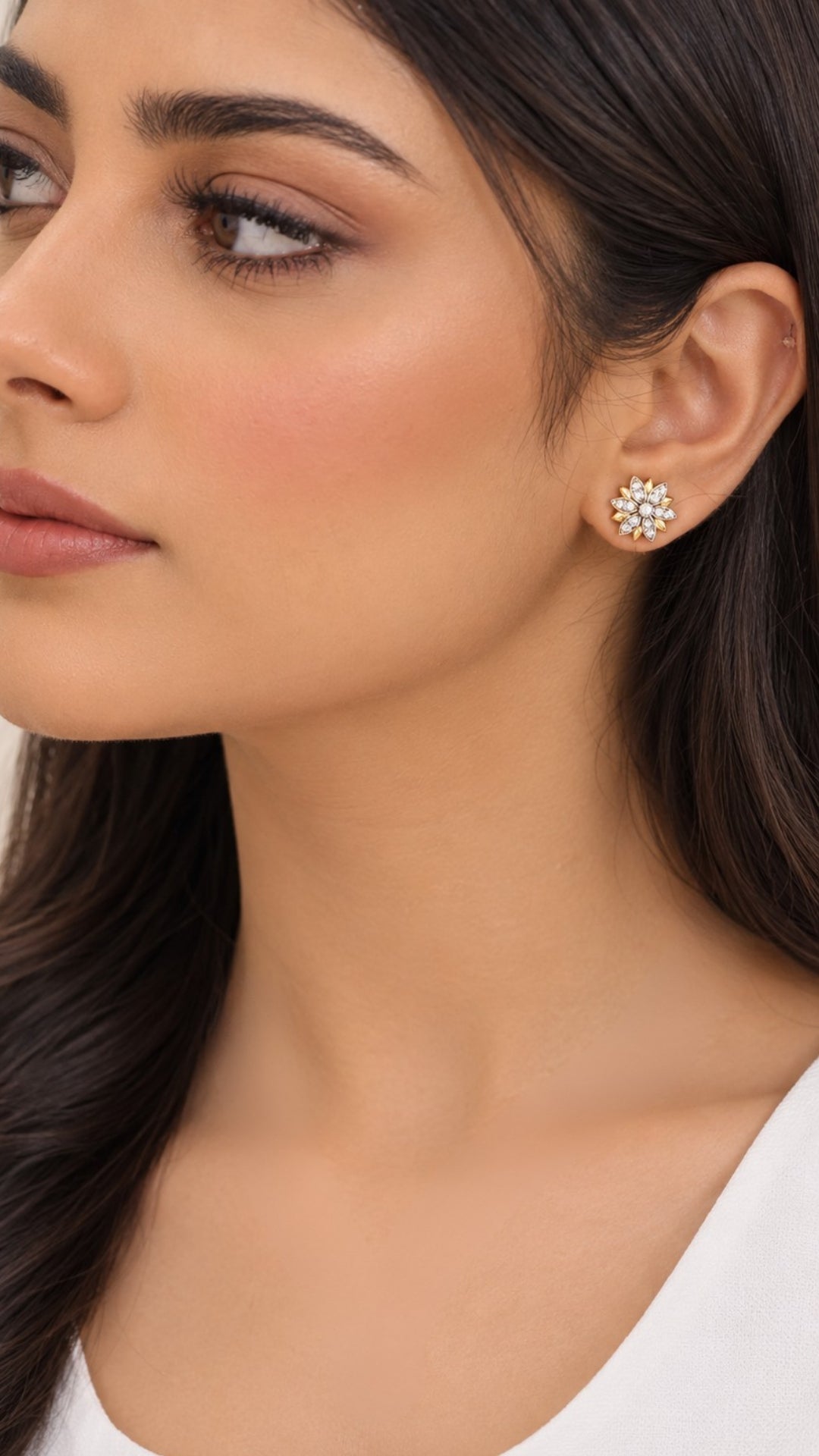Lotus Earrings worn: a zircon flower stud in 925 sterling silver