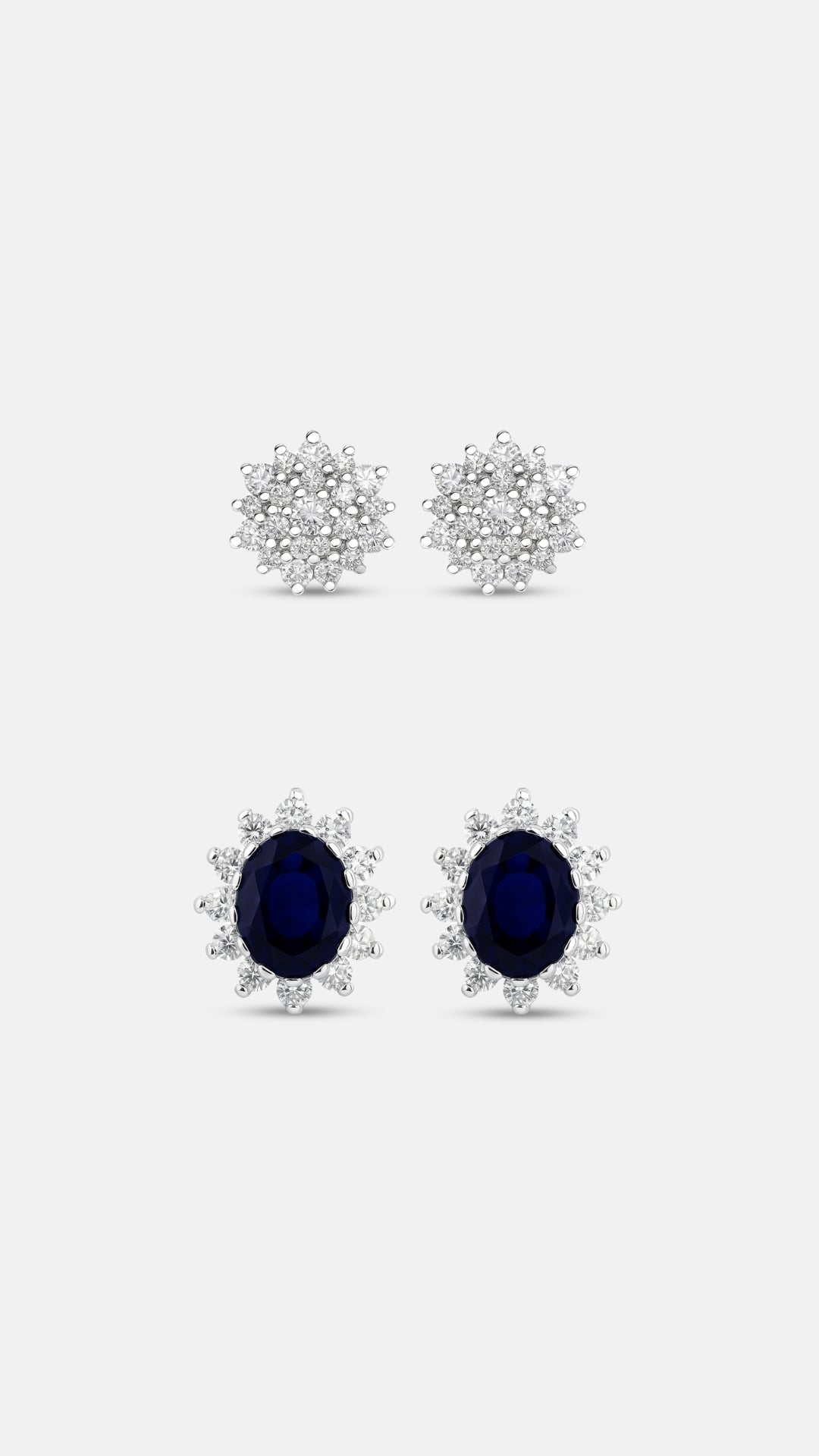 Midnight Duo earring set — Lume Tops with synthetic sapphire and Lia Zircon Tops together in 925 sterling silver — Nuqrah Pakistan