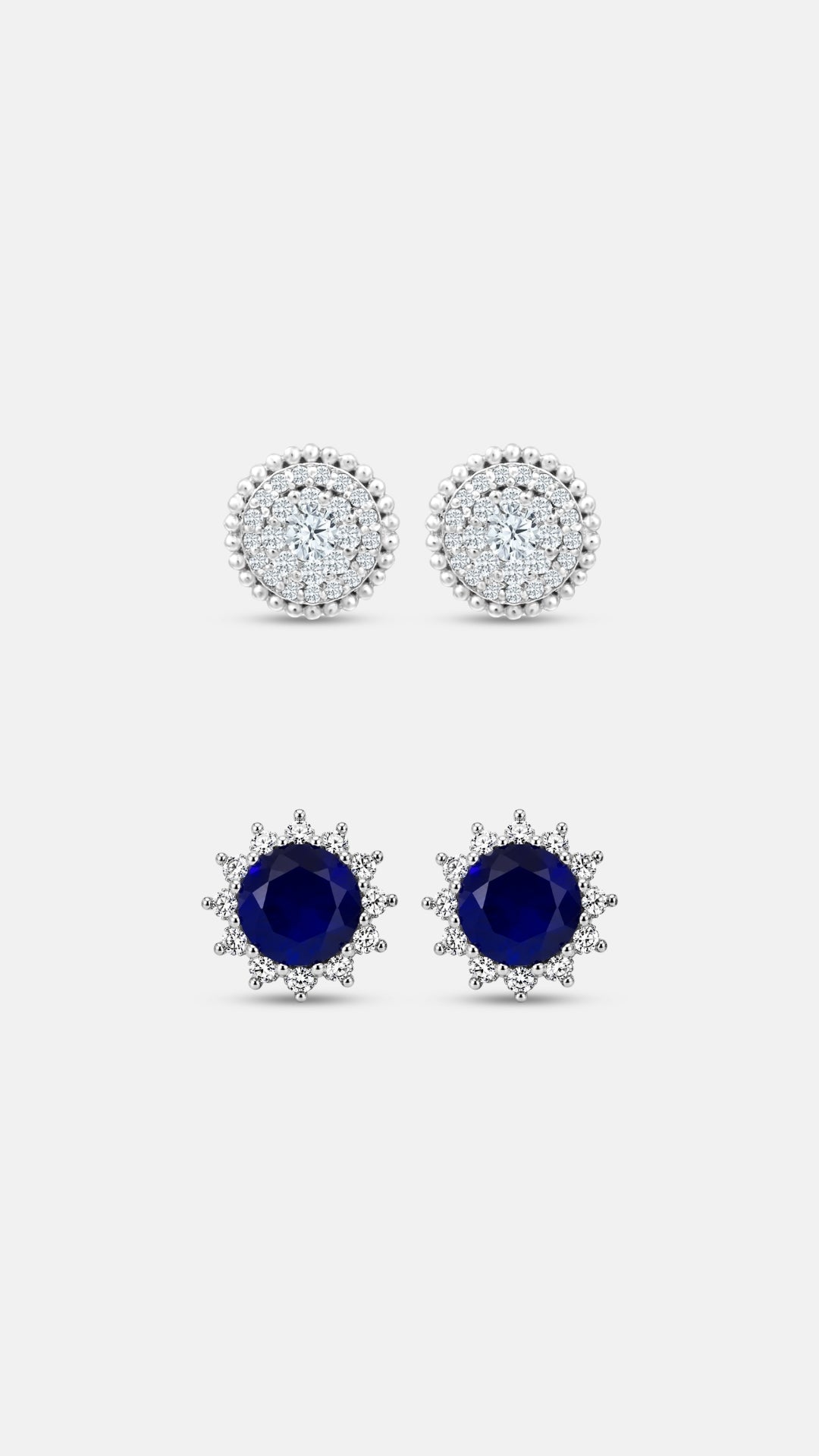 Quiet Glow earring set — Zircon Silver Studs and Luné Tops together in 925 sterling silver — Nuqrah Pakistan