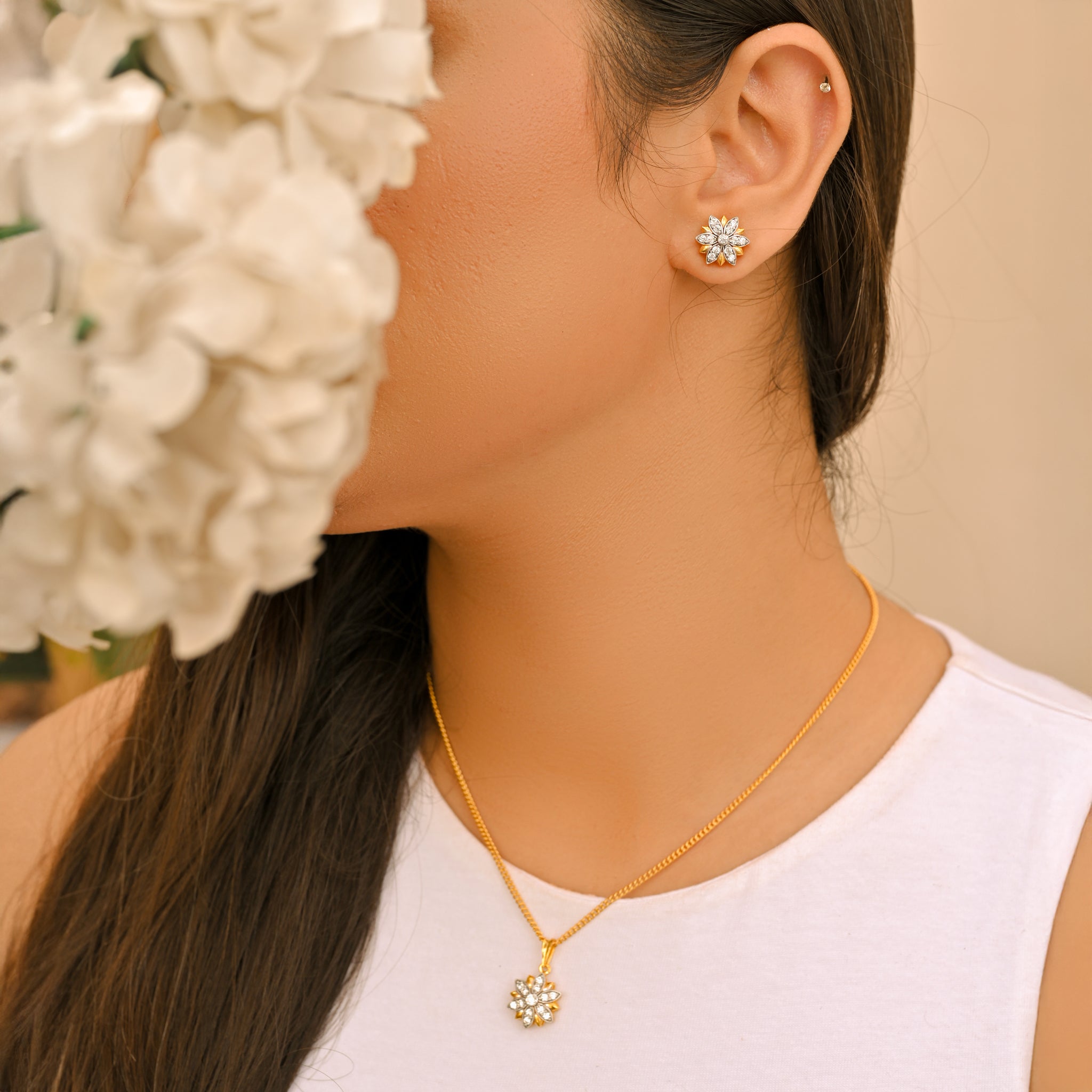 925 Sterling Silver Lotus Pendant and Earrings for women