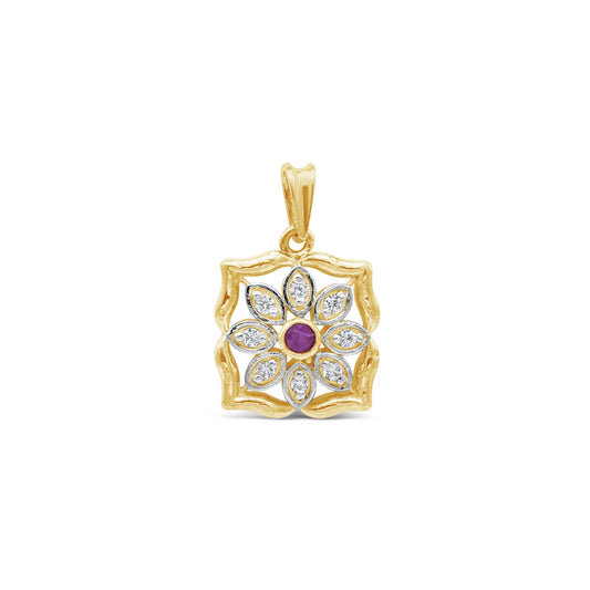 Ruby Centered Flower Pendant